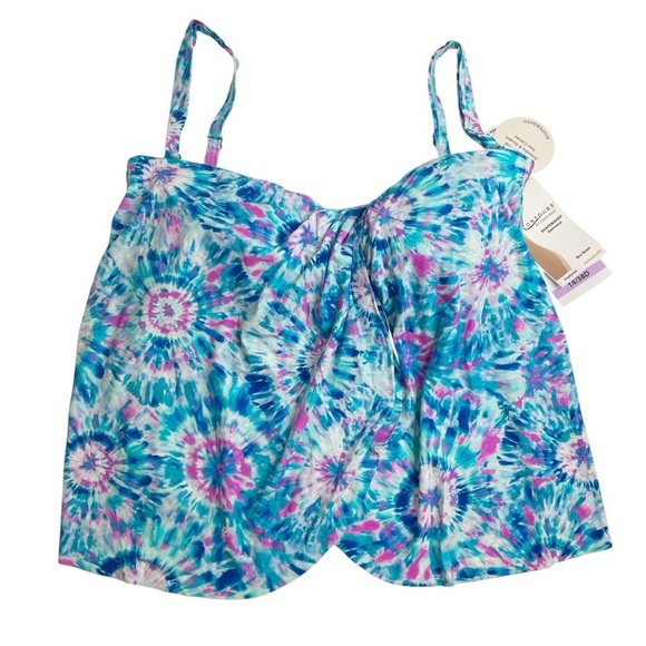 Contours by Coco Reef Clarity Draped Tankini Top Blue Purple Tie Dye 14 38D New - Picture 1 of 10